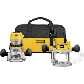 WOODWORKING TOOLS | Factory Reconditioned Dewalt 2-1/4 HP EVS Fixed/Plunge Base Router Combo Kit with Soft Case - DW618PKBR