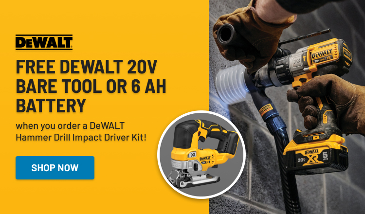 Free DeWALT 20V Bare Tool or 6 Ah Battery!